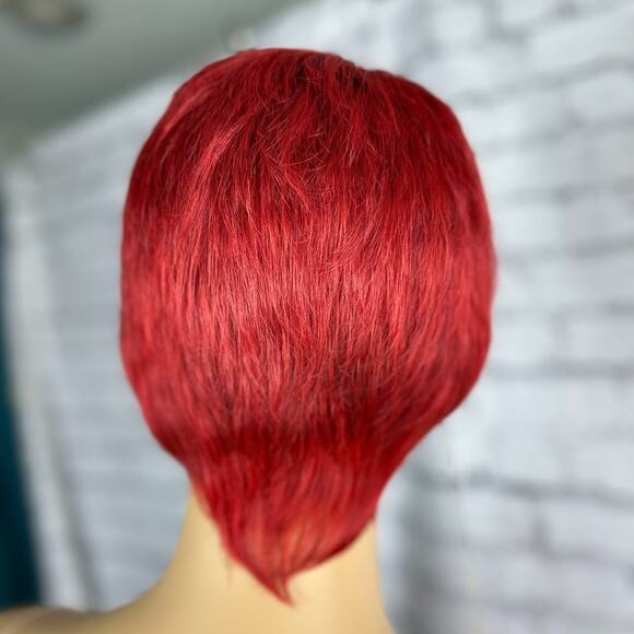 Womens Orange/Red Wig Short Wispy Bangs - Picture 7 of 7